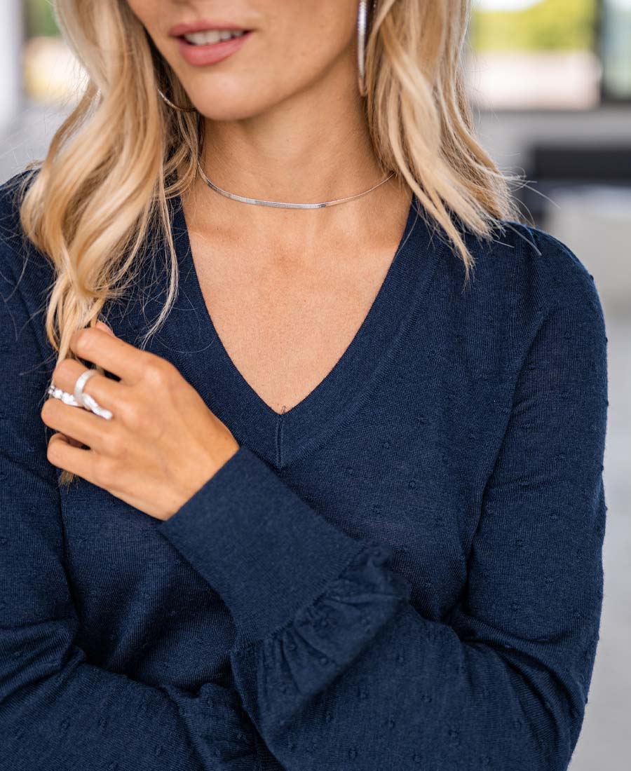 Merino V-hals trui LA VICTORIA Donkerblauw - Image 3